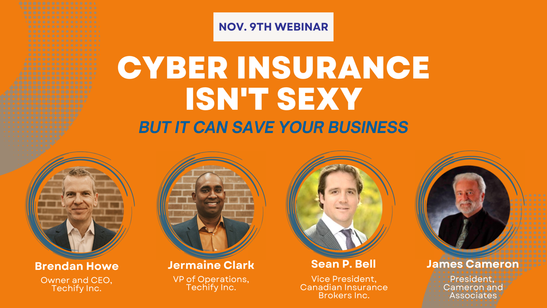 Graphic promoting the November Techify Webinar on Cyber Insurance